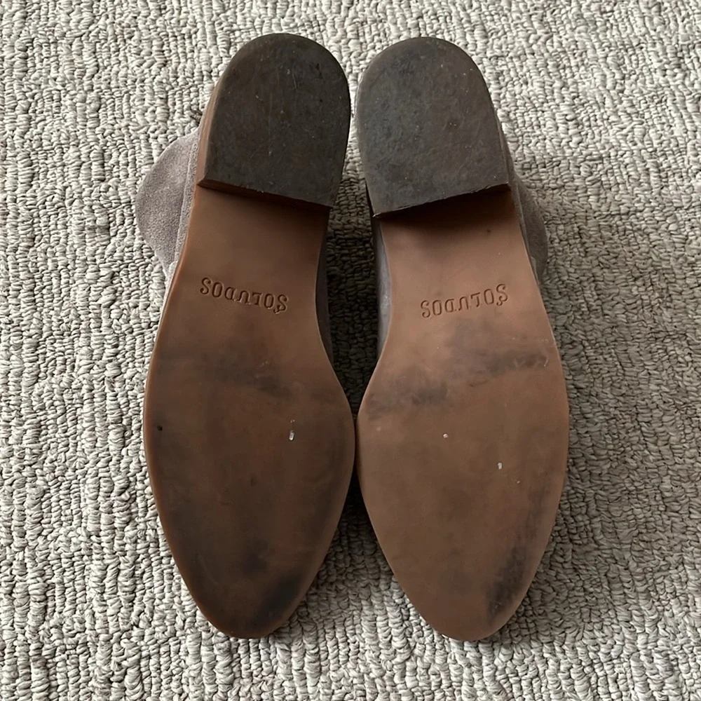 Soludos Anthropologie Venetian Gray Flat Ankle Boots Suede Size 7